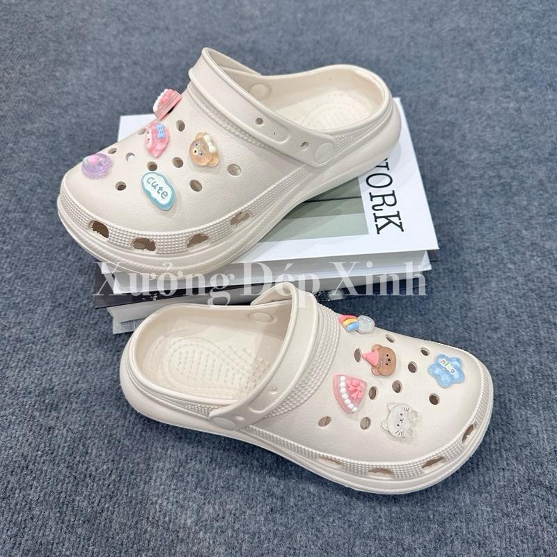 [Tặng kèm charm] Dép sandal nữ đi học, Dép sục nữ có quai đi học kèm charm chất eva Xưởng Dép Xinh