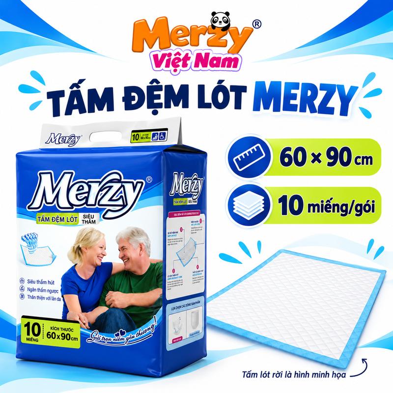 Tấm Đệm Lót Merzy Xanh - Siêu Thấm Hút, Khô Thoáng 10 Miếng