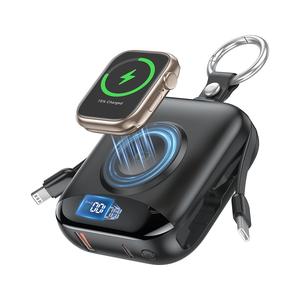10000mAh ミニワイヤレス時計充電器 デジタル表示 & 指リングスタンド付き、PD20W急速充電バッテリーパック iPhone 15/14/13/12/11/Pro/Pro Max、サムスンAndroid携帯対応、Type-CとiOSケーブル付属
