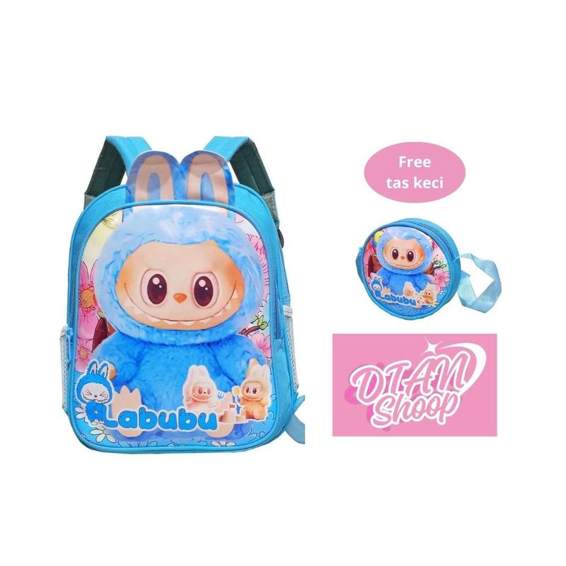 Product Introduction of Tas Ransel LABUBU Tas Anak perempuan Sekolah PAUD TK SD Tas Ransel 2 in 1 Karakter LABUBU FREE Tas Slempang Bulat - Merah Muda 5