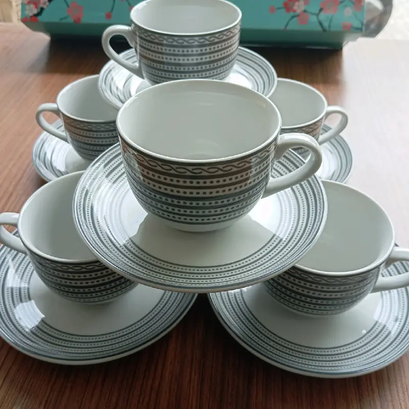 Cangkir Keramik Motif- Set 6pcs + Tatakan Gratis cangkir Teh cangkir Kopi Gelas Tamu Gelas lucu Hampers Set Kado Pasangan Putih Minuman 3