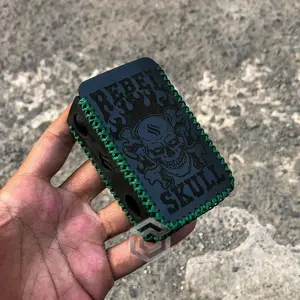 Leather Sleeve TRML T200 Kulit Hitam Benang Hijau Tua Motif Skull