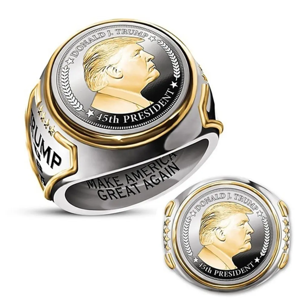 Nhẫn Biker, Phong Cách Punk Rock, Hip Hop, Hoa Kỳ Tổng Thống Trump, Mỹ Làm Cho Mỹ Tuyệt Vời Một Lần Nữa, Nhẫn Ban Nhạc, Hai Tông Màu, Phụ Kiện Thời Trang, Ngón Tay