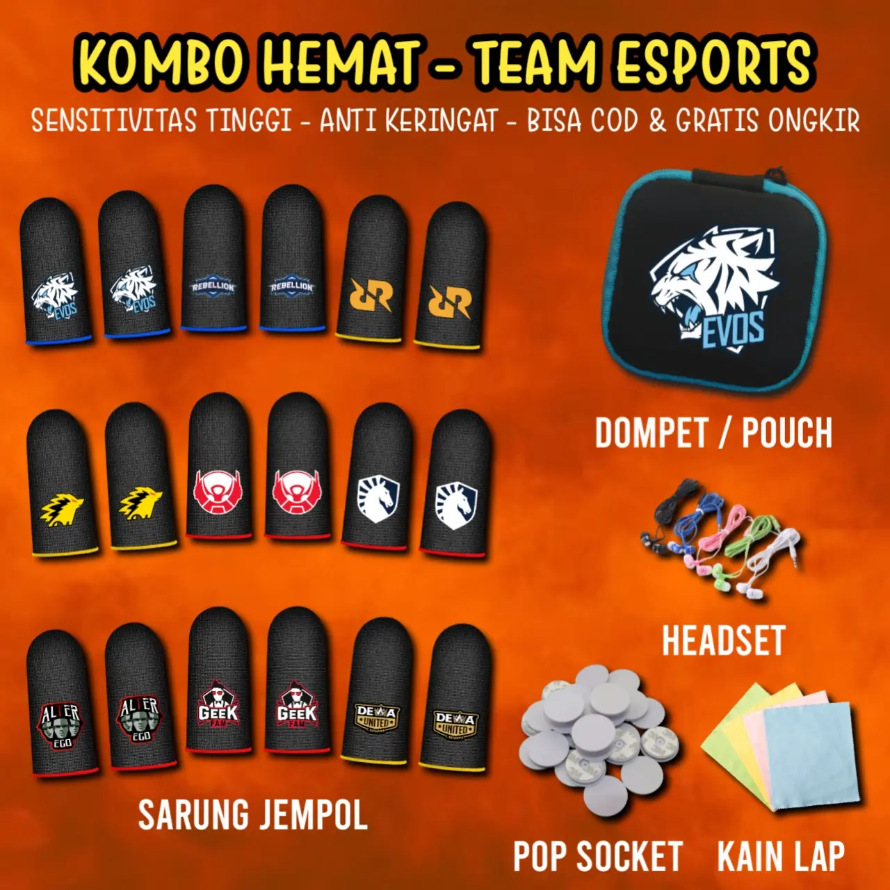 TEAM ESPORTS - 2 PCS SARUNG JEMPOL GAMING TEAM ESPORTS | POUCH SARUNG JARI TANGAN JEMPOL GAME EVOS RRQ ONIC BTR