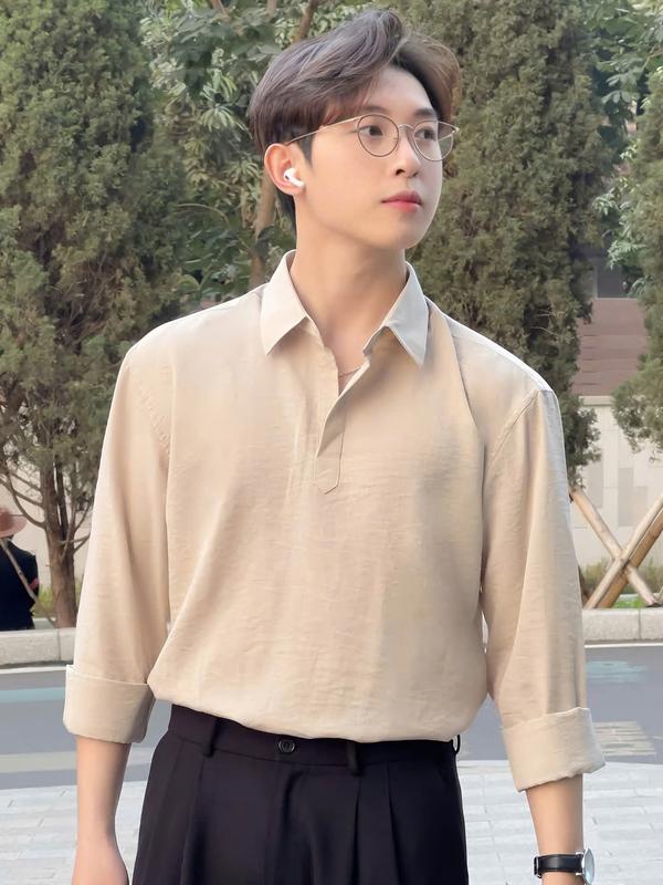 HEAVEN x Thành Đơn Giản Áo Sơ Mi Nam Dài Tay Brand HB Form Dán Slimfit Chất Liệu vải Đũi Thoáng Mát Phong Cách Hàn Quốc SM10 áo sơ mi cổ tàu áo sơ mi cổ trụ của nam