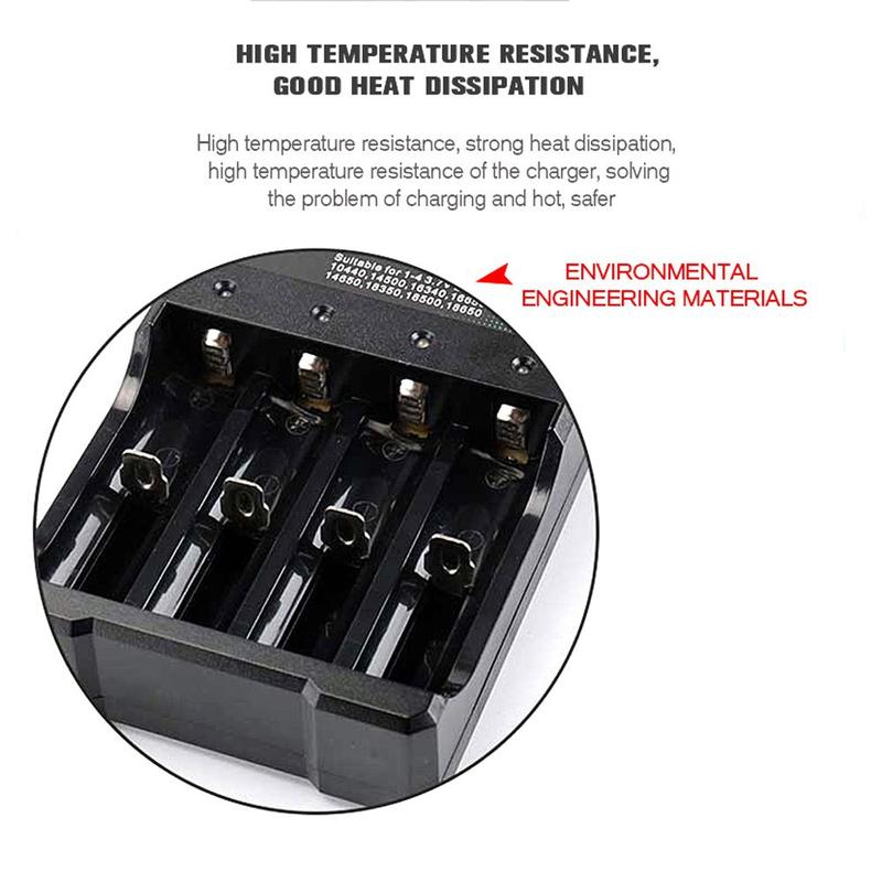 Bộ sạc pin Li-ion, AC 110V 220V, dành cho pin Có Thể Sạc Lại 18650 / 18500 / 16340 / 14500 / 26650, Bộ sạc USB thông minh, 4 khe cắm, Thích hợp để sạc 18650 3