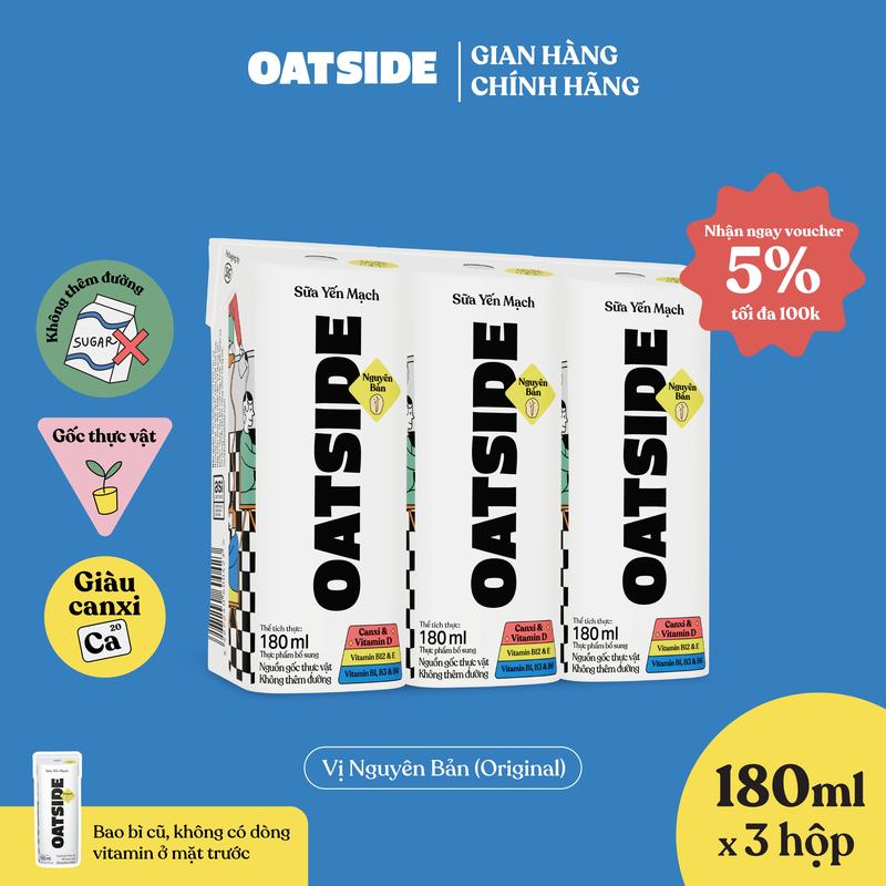  Sữa yến mạch OATSIDE vị nguyên bản Original lốc 180ml x 3 - Không lactose Sánh mịn Không chất làm ngọt nhân tạo 