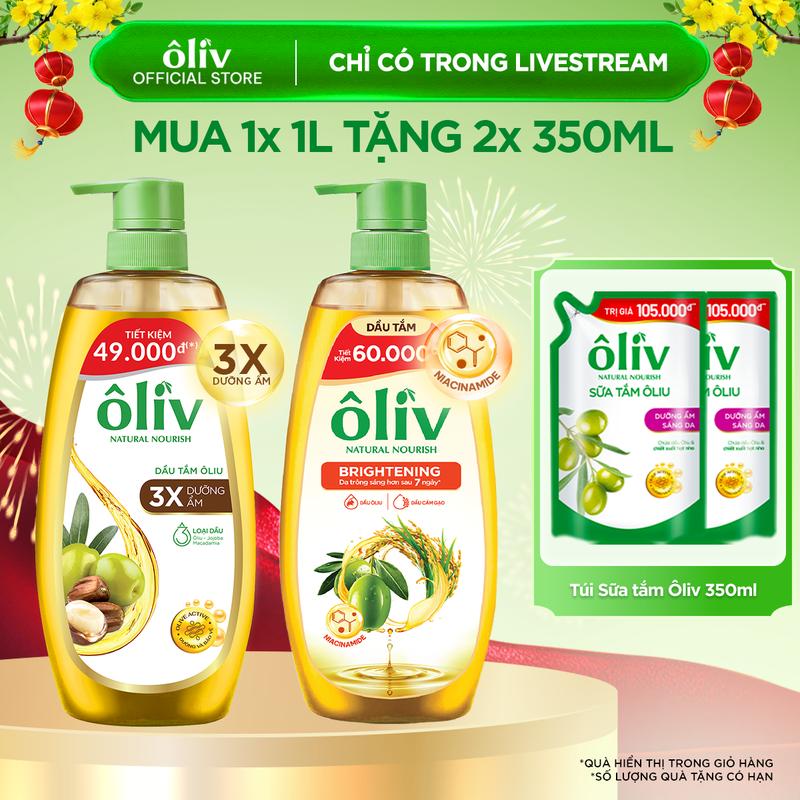   MUA 1 TẶNG 2  Dầu Tắm  Sữa Tắm Ôliv 1L + Tặng 2 Túi Sữa Tắm Oliv Dưỡng Ẩm Sáng Da 350MLx2  S  