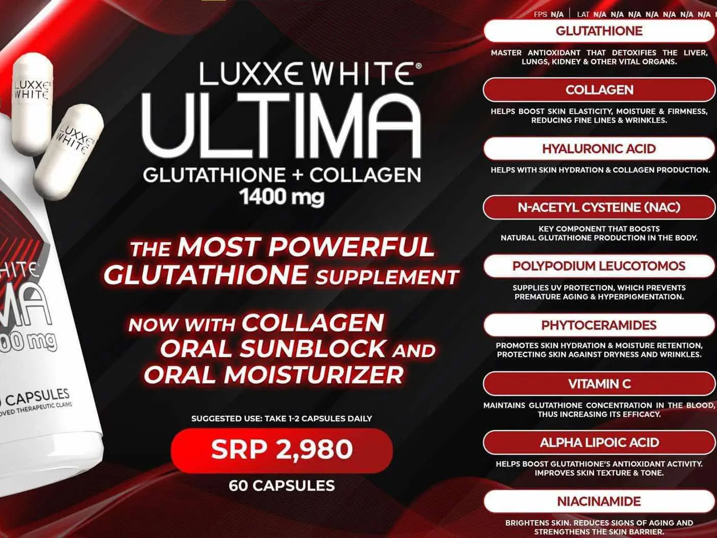 frontrow luxxe white enhanced glutathione Authentic (1 Bottle-60 Capsules) & Luxxe Renew -8 Berry Extract (1 Bottle-60 Capsules) Set : Health & Household Frontrow Luxxe White Enhanced Glutathione