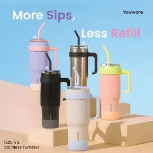 Youware - Noire Stainless Tumblr 1200 (ml) Hot and Cold BPA FREE / tumbler 1.2 Liter bisa Panas dan Dingin tahan hingga 12 JAM  Vacuum besar Stainless steel 304 12 Hour Stainless Straw Ungu Putih Silicon tumbler  2 Liter