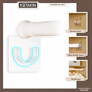 KOTAKIN Hook Gantungan Tiang Bracket Penyangga Tirai Gorden Jendela Tempel Dinding Tanpa Bor Paku Fleksibel