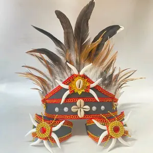 Mahkota Taring & Kerang Dayak Papua + 2 Gelang, Anak Hingga Dewasa | Cocok untuk acara Seni Tari, Karnaval, Kartini dan acara Lainnya | Cewek dan Cowok