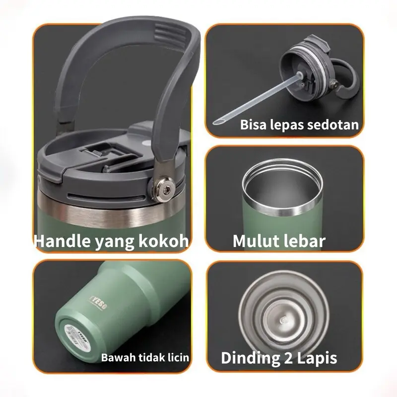 TYESO Tumbler [FREE SIKAT & STIKER 3D] ORI 100% Mug Coffee 2in1 VacuumInsulated DoubleWall TahanPanasDingin SUS304FoodgradeBPAFREE. Botol Termos StainlessSteel 3