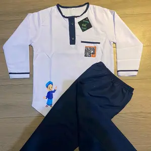Baju Koko Anime Anak Hitam Putih - Usia 1-13 Tahun - Gamis, Muslim - Micro Soft Premium - Peci, Katun