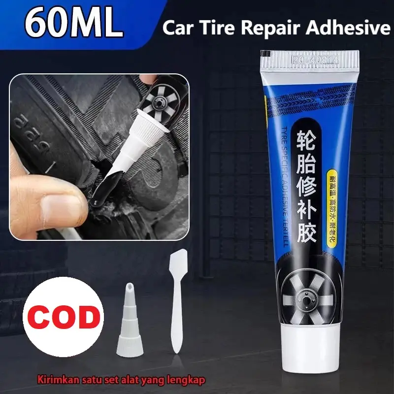 Lem Tambal Ban Mobil dan Sepeda Motor 60ML Anti Bocor Tahan Suhu Anti Retak Tahan Lembaran Hitam COD Car Tire