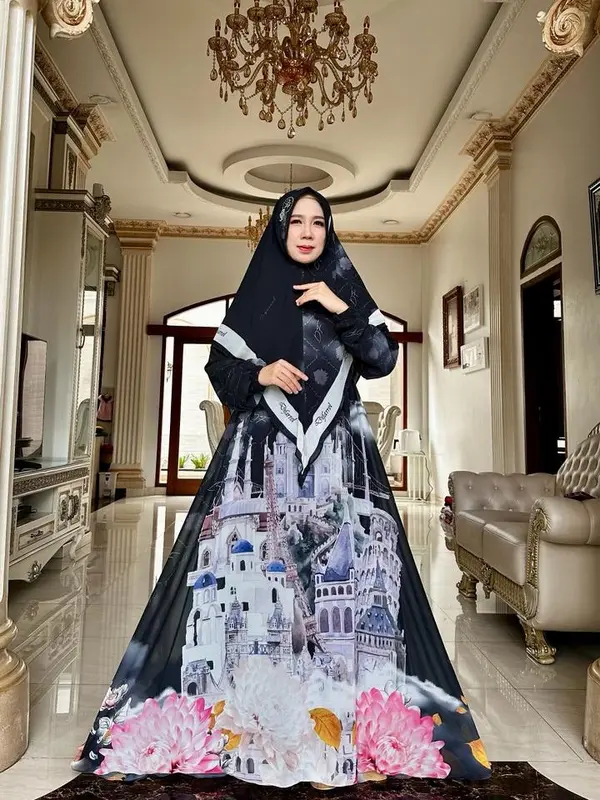 DF Syafina Set Syar'i (Gamis & Khimar) Muslim Wanita Syari Dewasa Dress Lebaran 0