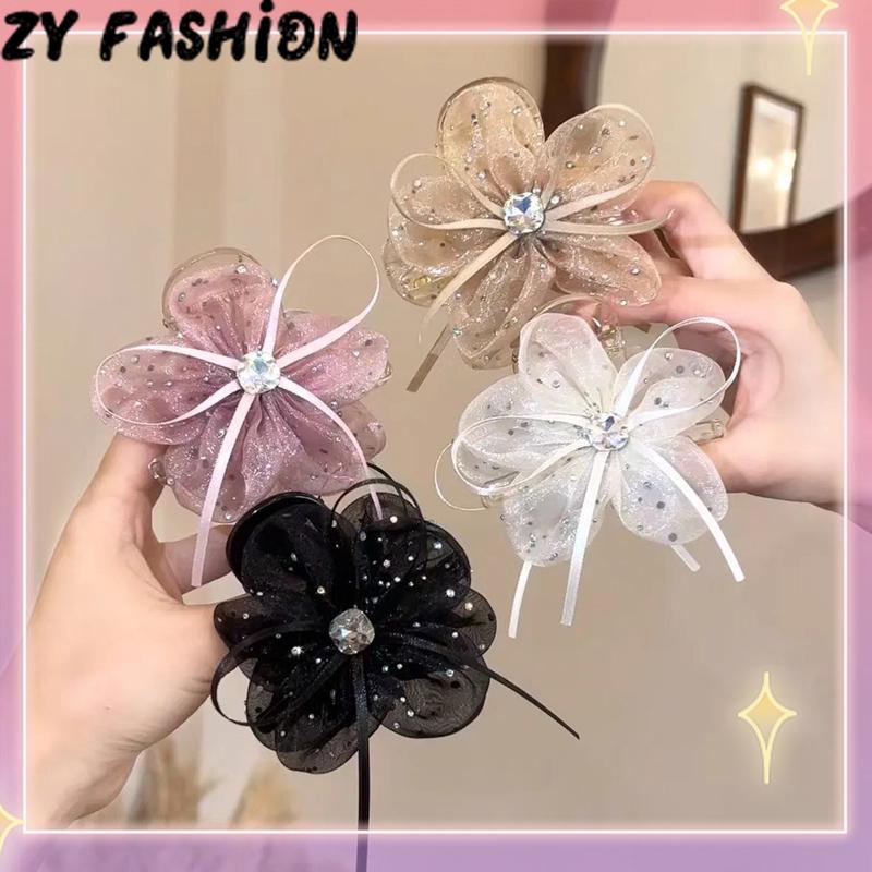 Kẹp Tóc Hoa Kim Cương Giả Phong Cách Hàn Quốc, Dành Cho Nữ, Nơ Thanh Lịch Và Thanh Lịch, Kẹp Cá Mập, Thời Trang, Thích Hợp Cho Tóc Đuôi Ngựa Của Bé Gái, Kẹp Tóc, Phụ Kiện Tóc
