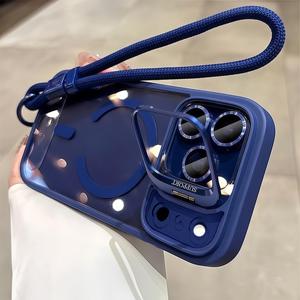 Funda magnética con soporte de cámara con cordón para iPhone 17 16 15 14 13 12 Pro Max 17Pro 17Air 16 15 Plus Pro 14 13 12 11 Incluye protector de pantalla de vidrio para lente y correa de muñeca en el mismo color