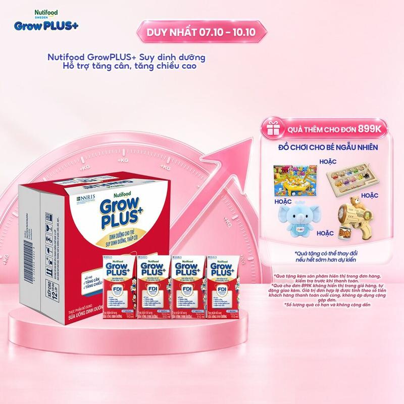 [Đỏ SDD]  Thùng 24 hộp 110ml Sữa Bột Pha Sẵn Nutifood GrowPLUS+ Suy Dinh Dưỡng (Đỏ) Ít đường -[LS]