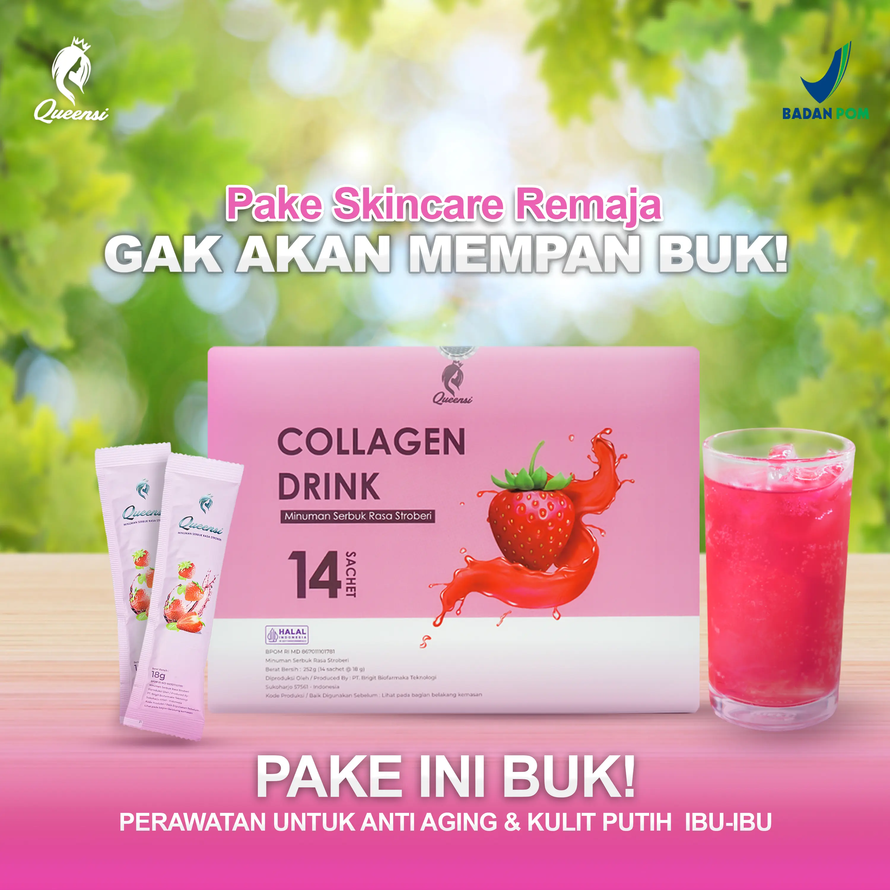 Collagen Queensi Original 3 Box 42 Sachet - Suplemen Kecantikan Kulit minuman  pemutih collagen