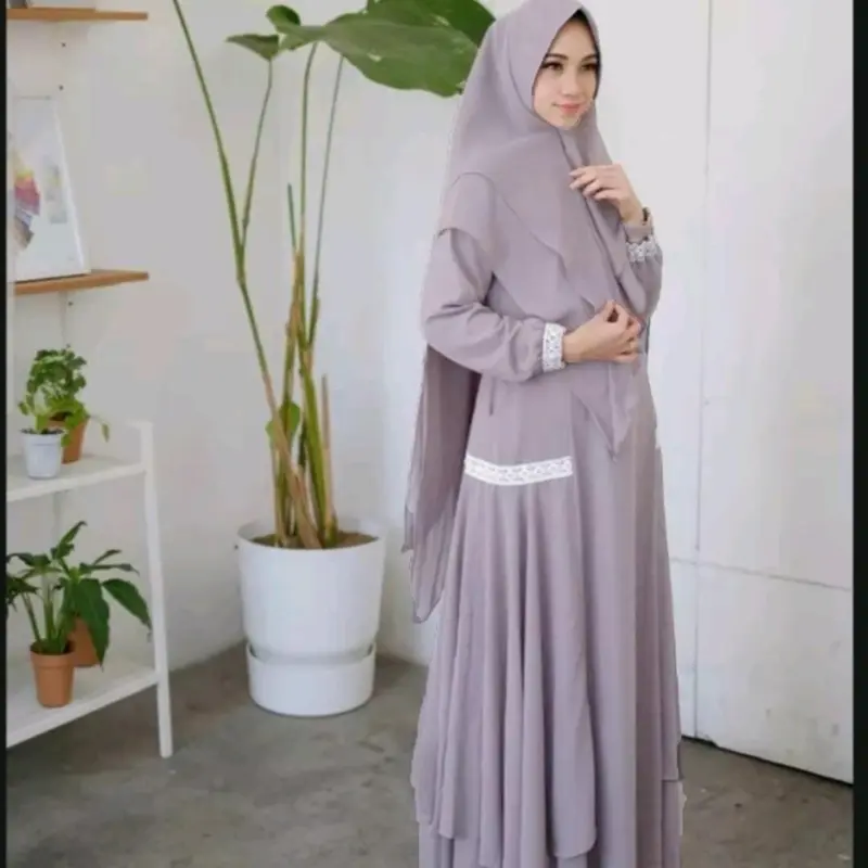 Mayara Syari Set + Khimar / Gamis Syari Set / Gamis Ceruty Premium / Gamis Syari Wanita / Gamis Khimar Wanita Muslimah / Setelan Syar'i / Gamis Plus Khimar / Dress + Hijab Ceruti Kancing 1