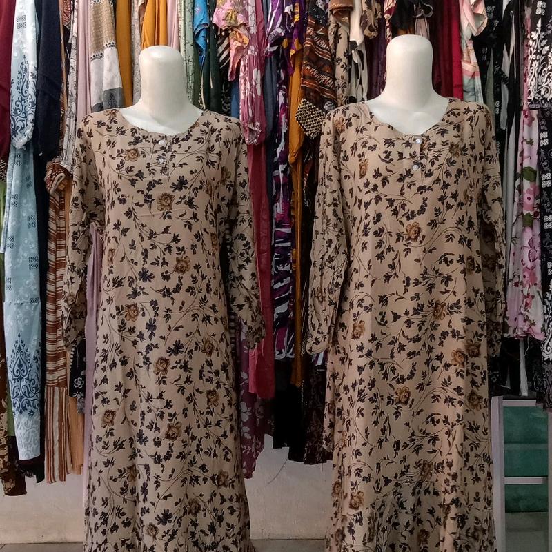 daster rempel panjang bahan rayon busui Ld 120 pb 140  lengan karetan tali kanan kiri & saku 3
