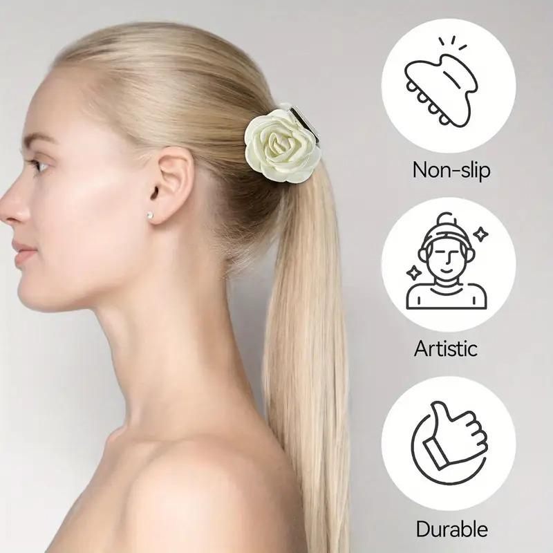 Product Introduction of 3pcs Elegant Vintage Rose Hair Claw Clips, Medium Size Fabric Floral Hair Accessories for Women, Fashionable Design for Daily Wear, Parties, Valentine'S Day 2