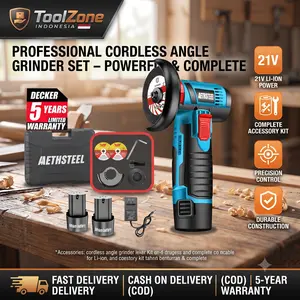 ToolZone Mesin Gerinda Tangan Cordless Brushless Baterai Mini Angle Grinder 3 Inch Alat Potong Besi Kayu Poles Multifungsi + Koper