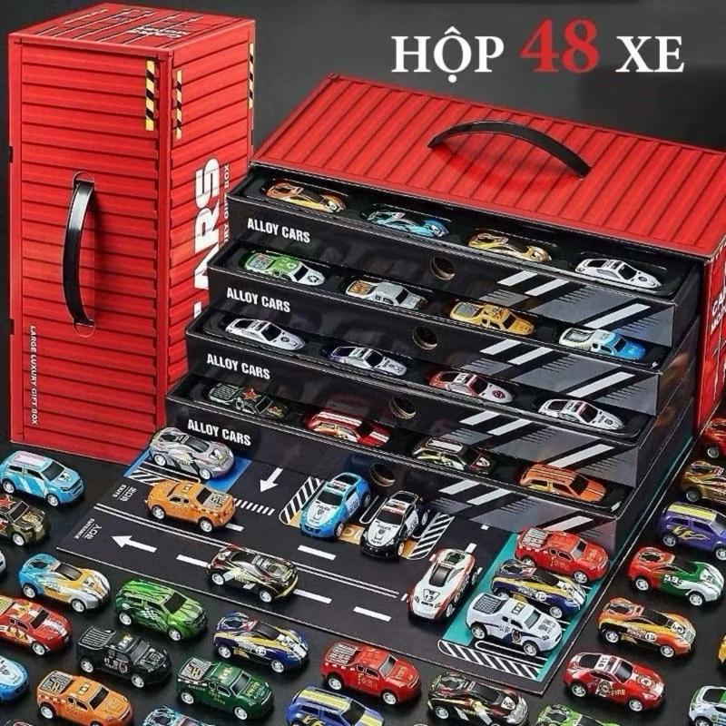 Combo 48 Xe Mô Hình Chạy Đà Chất Liệu Hợp Kim + Hộp Container Tích Hợp Đường Đua Cho Bé Từ 3 Tuổi - SafeToy