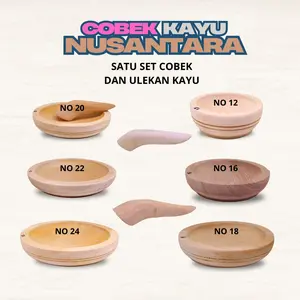 Satu Set Cobek Dan Ulekan Kayu Mahoni Ukuran Dari no 12 Sampai 24 Peralatan Dapur Penghalus Bumbu Coet Kayu