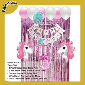 Paket Dekorasi Balon Ulang Tahun Tema Unicorn Mini Kode Pink 01