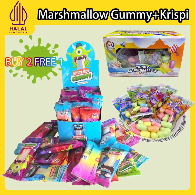 Paket 2box+[free 1box], Marshmallow Gummy&Crispy isi 90pcs 0
