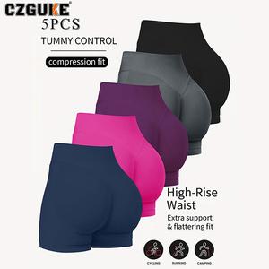 CZGUKE conjunto deportivo de 4 pzas para mujer: pantalones cortos sin costuras de 4,5 inch para yoga y gimnasio, pantalones cortos para correr, pantalones deportivos con efecto realce de glúteos