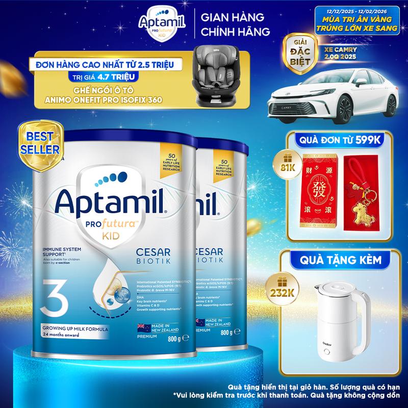   CƠ HỘI TRÚNG Ô TÔ  Combo 2 Sữa bột Aptamil Profutura Kid Cesarbiotik New Zealand hộp thiếc số 3  800g  cho trẻ từ 24 tháng_VIDEO 