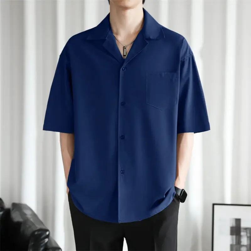 Kemeja Hawai Polos Pria Lengan Pendek V-Neck Baju atasan santai casual Lembut Nyaman Distro Rayon 4