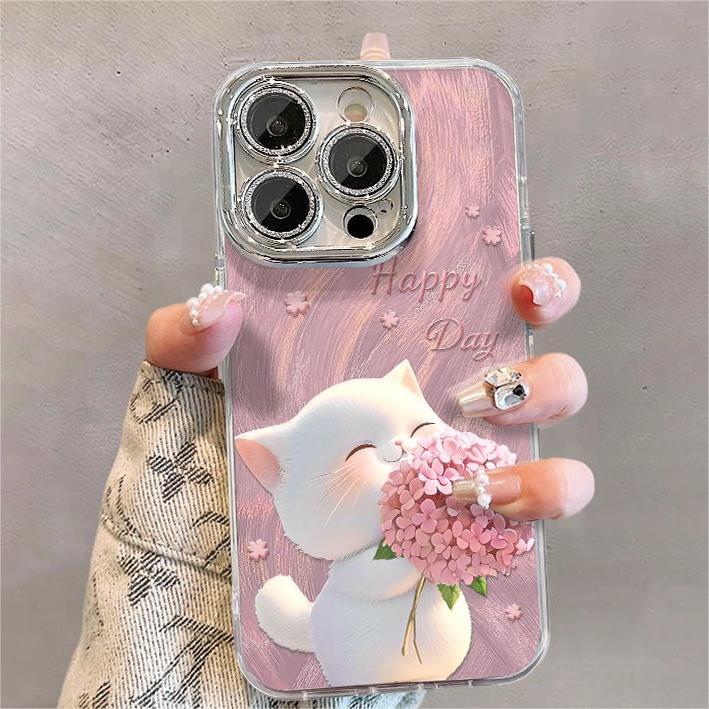 Ốp Điện Thoại, Dành Cho iPhone 11, Xs / Xr / 12 / 13 / 14 / 15 Và Pro Max, Thiết Kế Hình Mèo Dễ Thương Sáng Tạo, Chống Thấm Nước Và Chống Sốc, Ốp Mỏng Di Động, Phụ Kiện, Ốp Màng Bện Cụm Trong Suốt, Có Phim Ống Kính