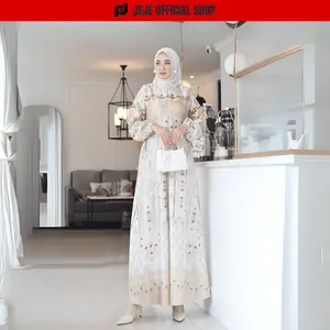 Jeje Official Shop Gamis Sonya Dress Silk Premium Motif Terbaru Kekinian Mewah Elegan Pesta Kondangan Bahan Berkualitas Tinggi Ukuran M L XL XXL 4L 5L/6L