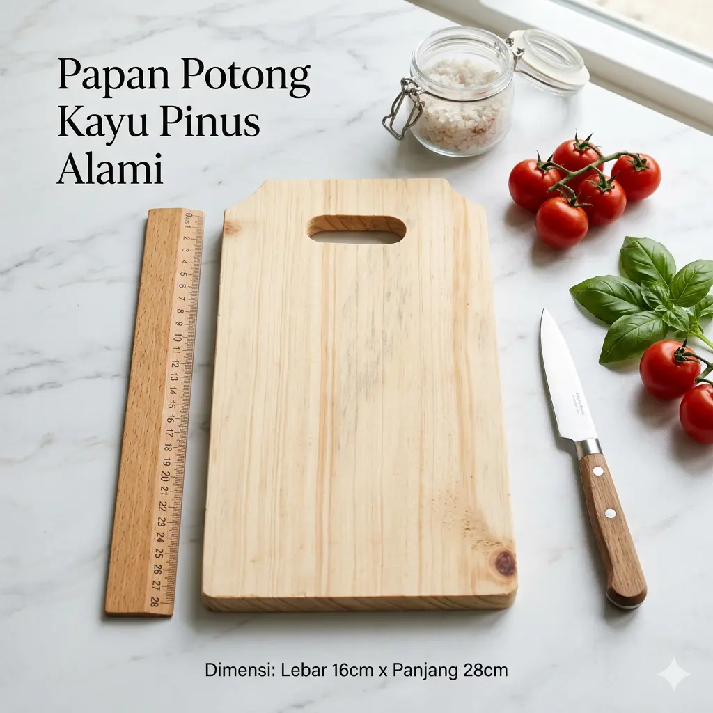 Talenan Kayu Pinus ukuran sedang 16x28 cm - Alas Potong & Nampan Saji Estetik Serving Board / Tray
