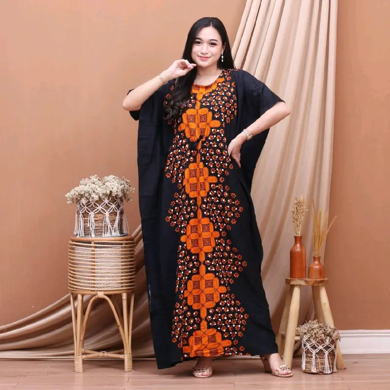 Longdress Kelelawar Jumbo Daster Lowo Tali Serut Dada Ld 150cm Katun Premium Motif Kawung Asli Pekalongan 1
