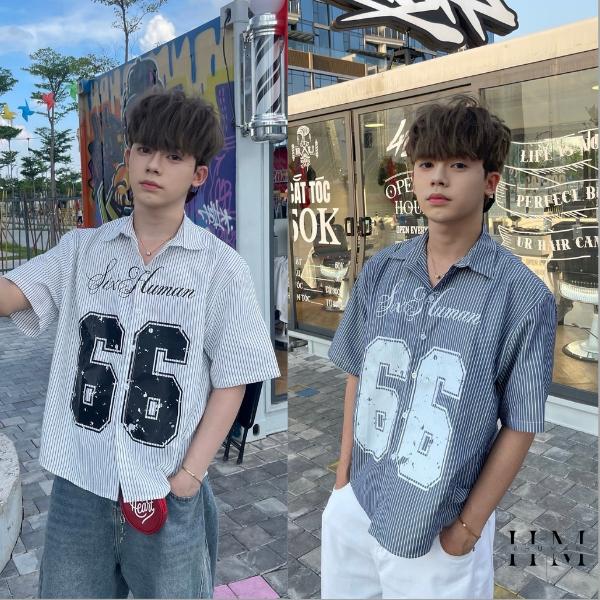 Áo Sơ Mi form Boxy Nam Nữ Họa Tiết Kẻ Sọc 66 SIXHUMAN HM258