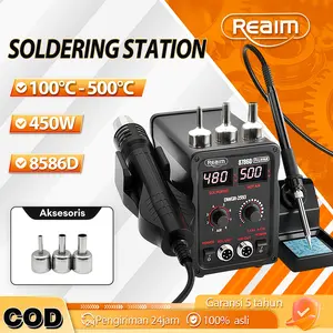 REAIM Solder Listrik Set Lengkap Solder Listrik Solder Uap Solder Station 2in1 8586D Hot Gun Blower Service HP Solder Digital LED Display 450W 100-500°C