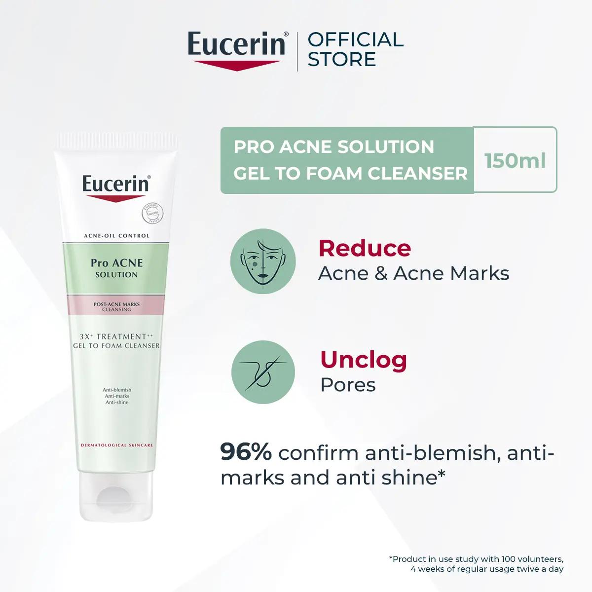 Eucerin ProAcne Solution 3x Gel to Foam Cleanser Acne Treatment Cleansing Foam & Oil Control 150ml