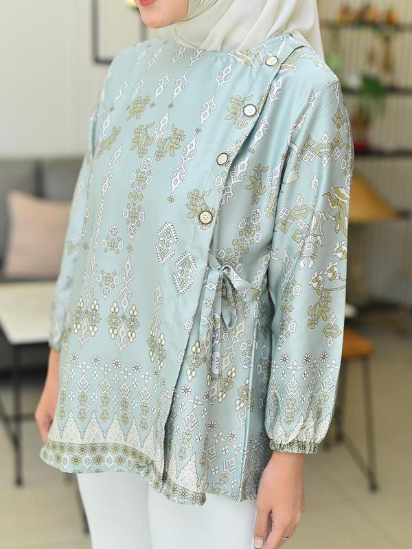 Atasan Medina | Blouse Wanita Terbaru Bahan Silk Premium | Atasan Wanita Resleting Belakang Real Peacth Motif Best Seller COD 1