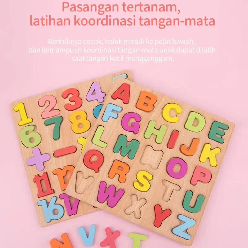Mainan Puzzle Pendidikan Anak Alphabet Number Games Toys Papan Kayu Belajar Huruf Angka Set Hadiah 0