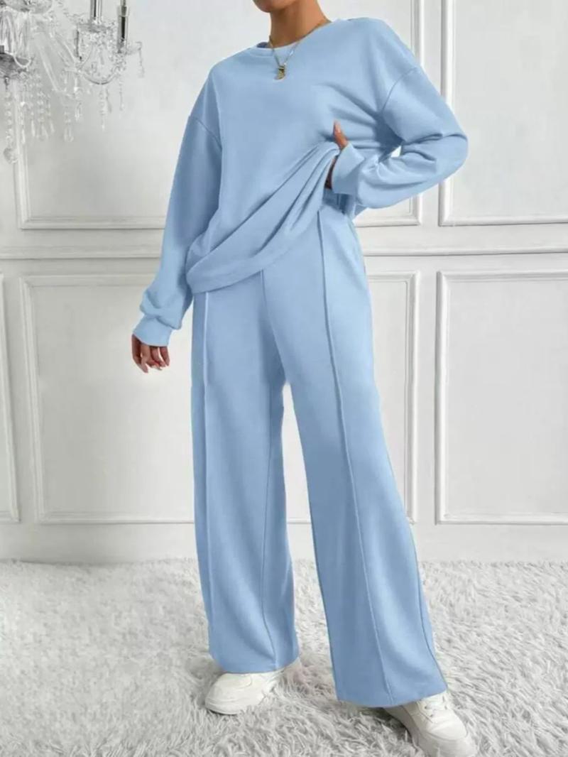 Women's Casual Two-Piece Set, Round Neck Long Sleeve Top & Pants, Pure Color Fashion, Comfortable Daily Wear Women's Casual Two-Piece Set, Round Neck Long Sleeve Top & Pants, Pure Color Fashion, Comfortable Daily Wear