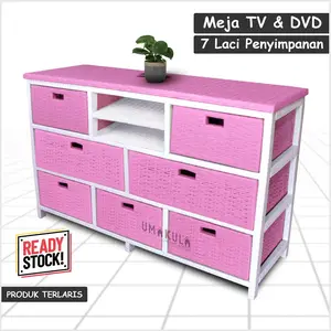 Meja TV 43 Inci Rak Lemari Rotan Sintetis 7 Laci Bufet Buffet Ruang Tamu Serbaguna Modern Minimalis