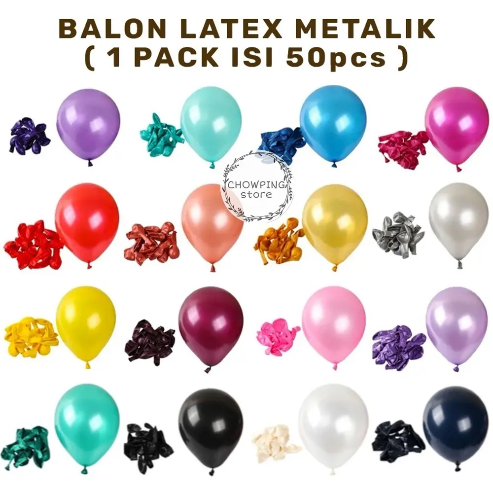 1 pack 50pcs Balon Latex Balon Karet Polos Metalik 12inch balloon