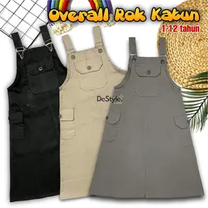 Destyle OVERALL ROK KATUN ANAK PEREMPUAN / JUMPSUIT KATUN ANAK KEKINIAN 2026 / OVERALL ROK PANJANG CARGO USIA 1-12 TAHUN BAJU KODOK