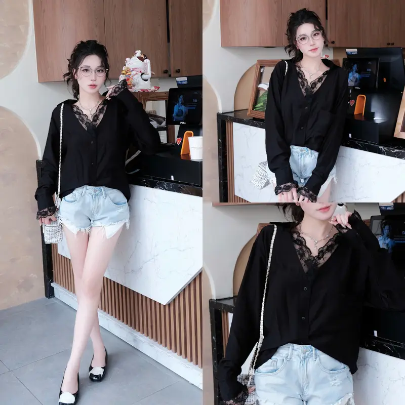 247store - Áo Sơ Mi Trắng Đũi Mềm Kèm Lót Ren Sang Chảnh set 2 chi tiết 402/241 6
