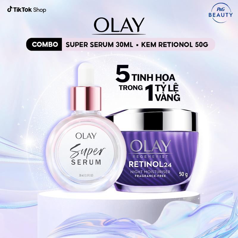  Combo 2: Super Serum 5IN1 + Kem Dưỡng Ẩm Ban Đêm OLAY RETINOL24  50G + 30ML  